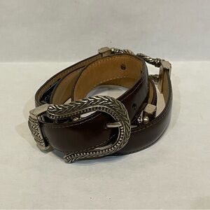 VTG 90s Brighton Brown Leather Silver-Tone Metal Links Rodeo Women’s Belt Sz M